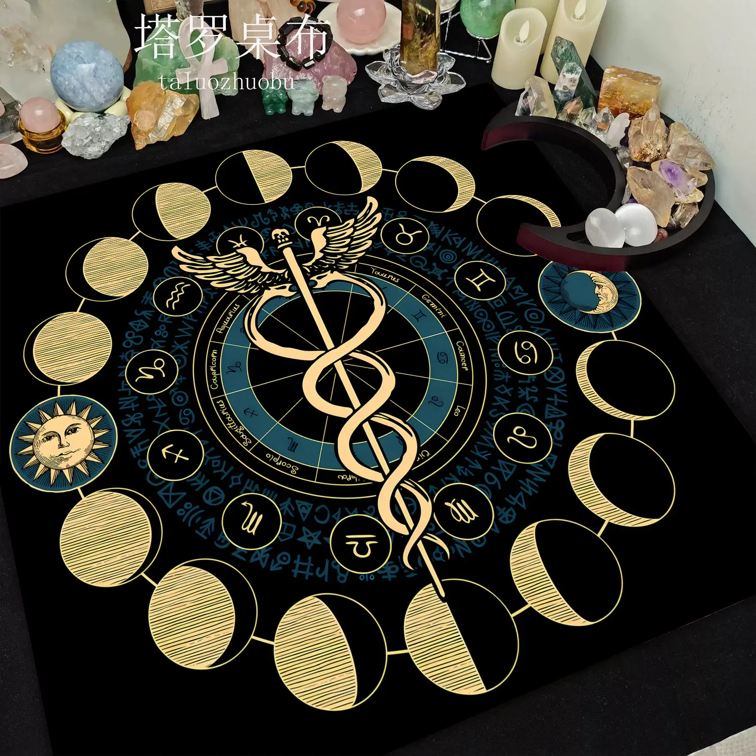 VIKAMA Vitruvian Man Skull Occult Symbol Tarot Tablecloth Mystical Occult Altar Cloth Divination Mat Durable Witchy Gift