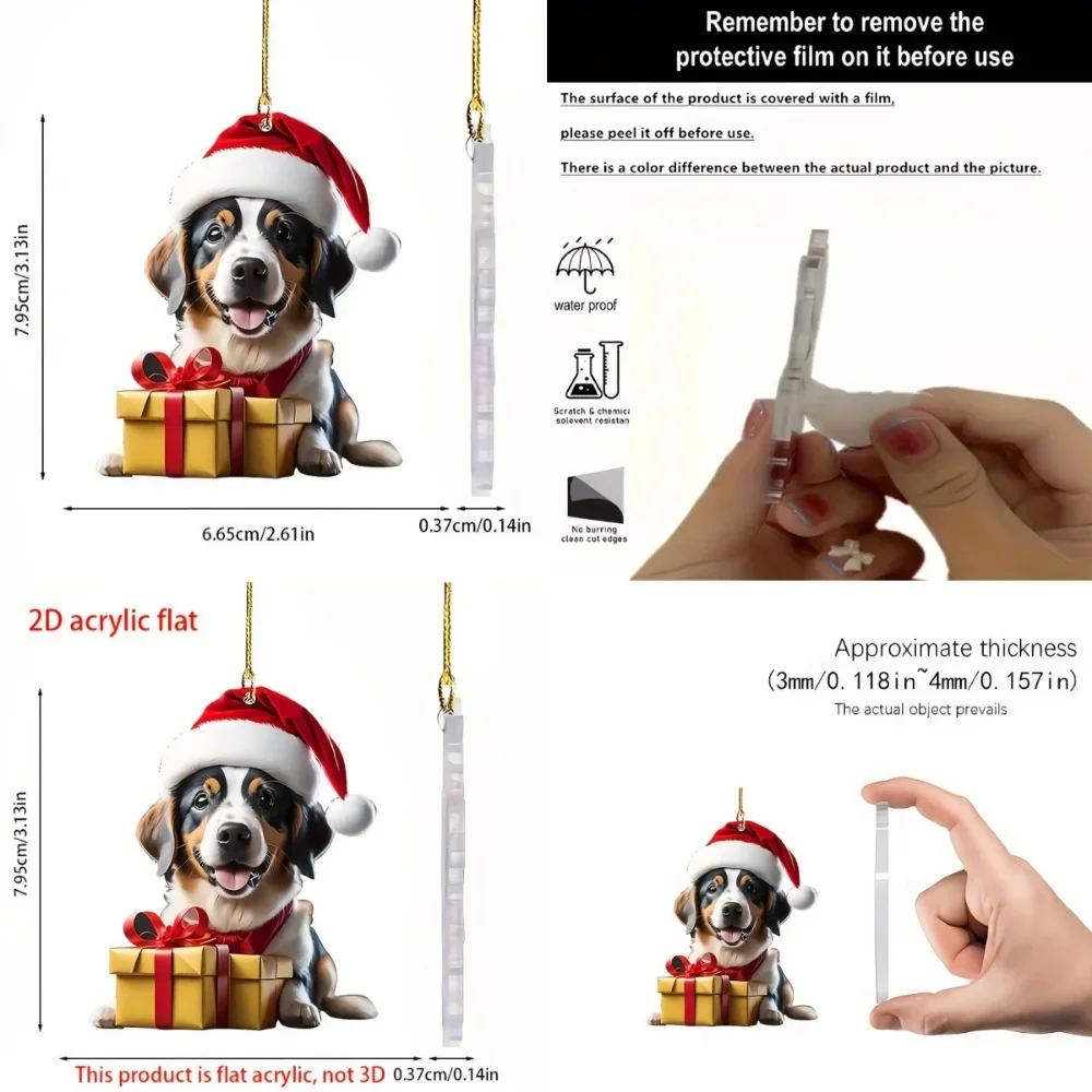 Cute Christmas Beagle Dog 2D Acrylic Pendant Xmas Puppy Keychain Versatile Charm,Decor for Car,Backpack,Home,Festive Party,Gift