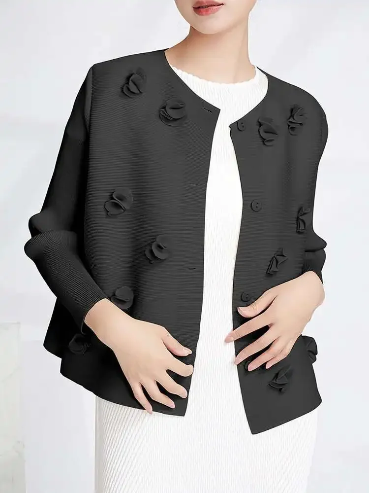 

Miyake 2025 летняя новая женская лоскутная рубашка с цветочным принтом, дизайнерские топы с круглым вырезом и длинными рукавами, модные повседневные универсальные женские топы