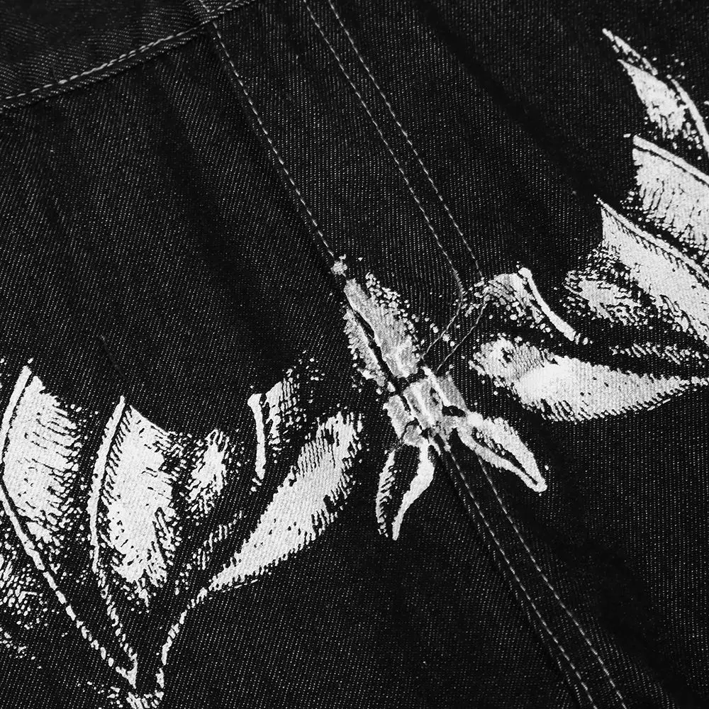 Y2k celana Jeans wanita motif kelelawar gelap, pakaian jalanan Vintage Tinggi bermotif wajah Jeans longgar lurus