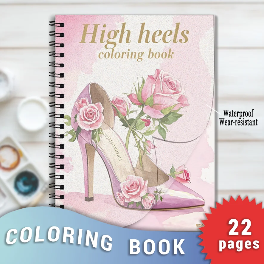 High Heels and Flowers Adult Coloring Book - 8.3x11.2 inches Stress relief coloring book 22 pages of art therapy illustrations