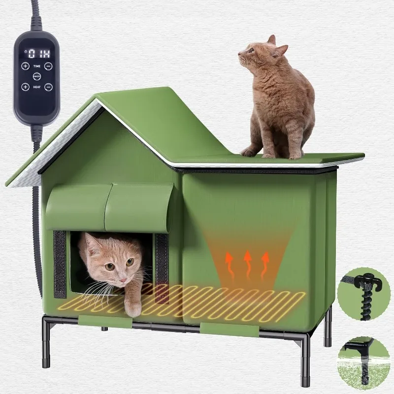 

Heated Cat House for Outside,Super Insulated&Weatherproof,Elevated Heated Outdoor Cat House for Feral Cat with Waterproof