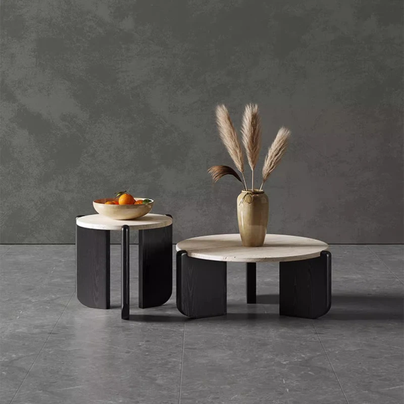 

Natural round travertine coffee table combination simple small apartment living room corner hotel homestay coffee