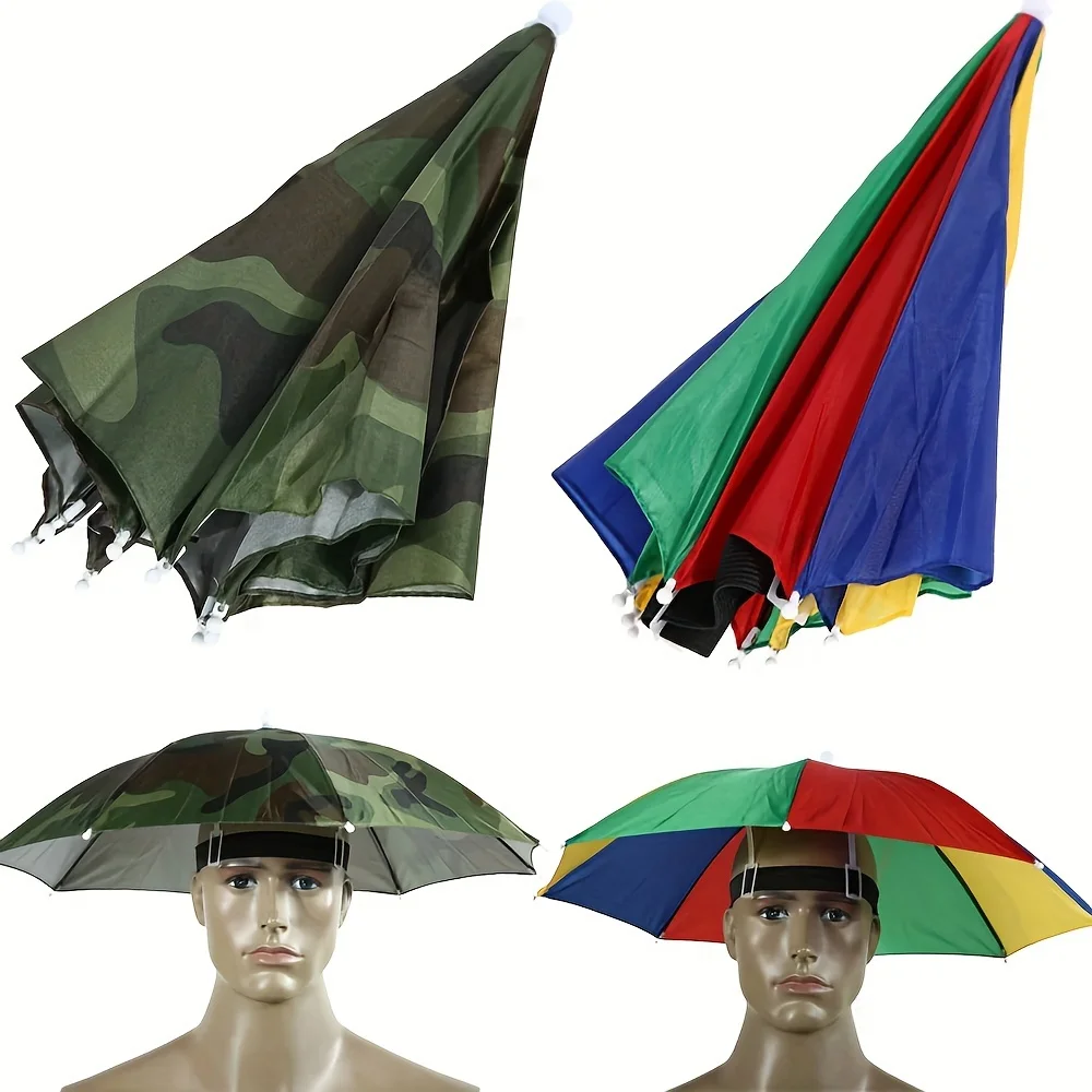 Faltbare Kopfbedeckung, Regenschirm, tragbar, wasserdicht, Angelhut, 55 cm, freihändiger Regenhut für Wandern, Camping, Tarnung, Regenschirm für Erwachsene – Detail 11