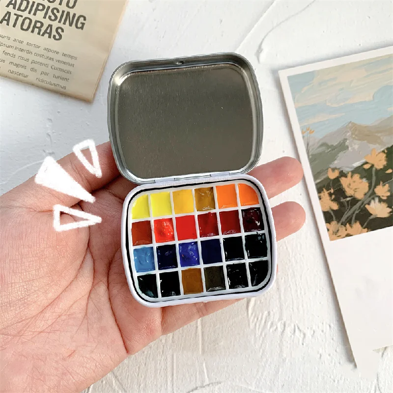 0.8ml 24 Colors Mini Hand-Packed Watercolor Paint Polychrome Small Grid Divided Paint Set DIY Watercolor Painting Nail Color