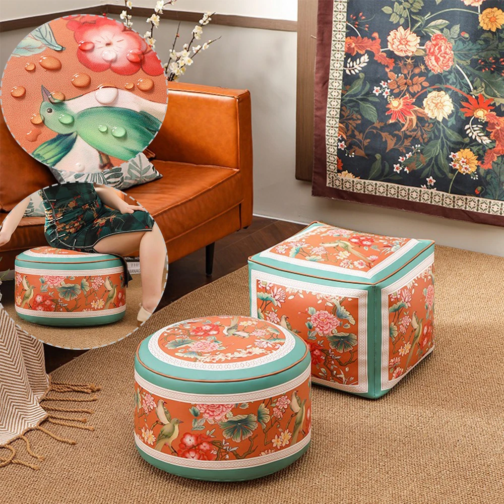 

Vintage Leather Pouf Cover Unstuffed Futon Cushion Cover Ottoman Footstool Floor Pad Balcony Living Room Home Decor No Filling
