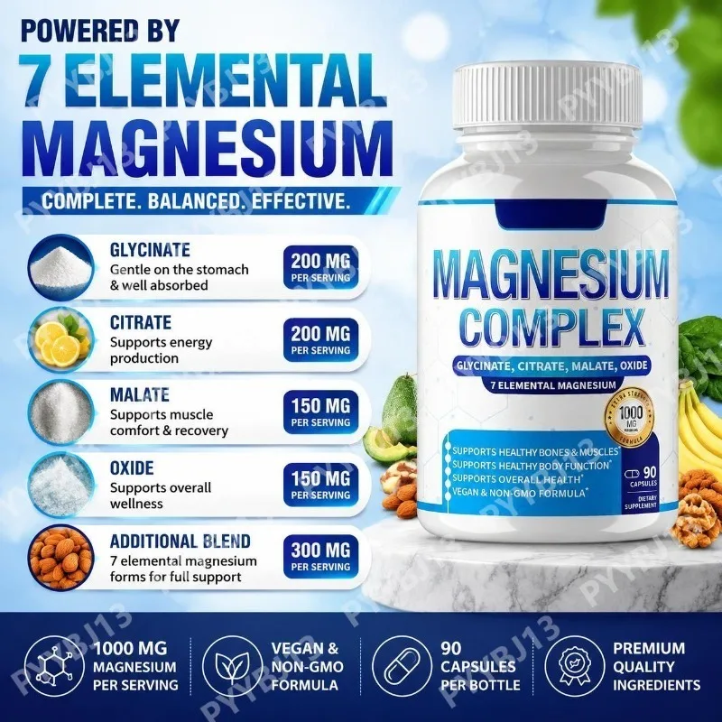 Googeer Magnesium Complex Capsules 7-Form Elemental Magnesium Supports Restful Sleep and Healthy Bones and Muscles 90 Capsules