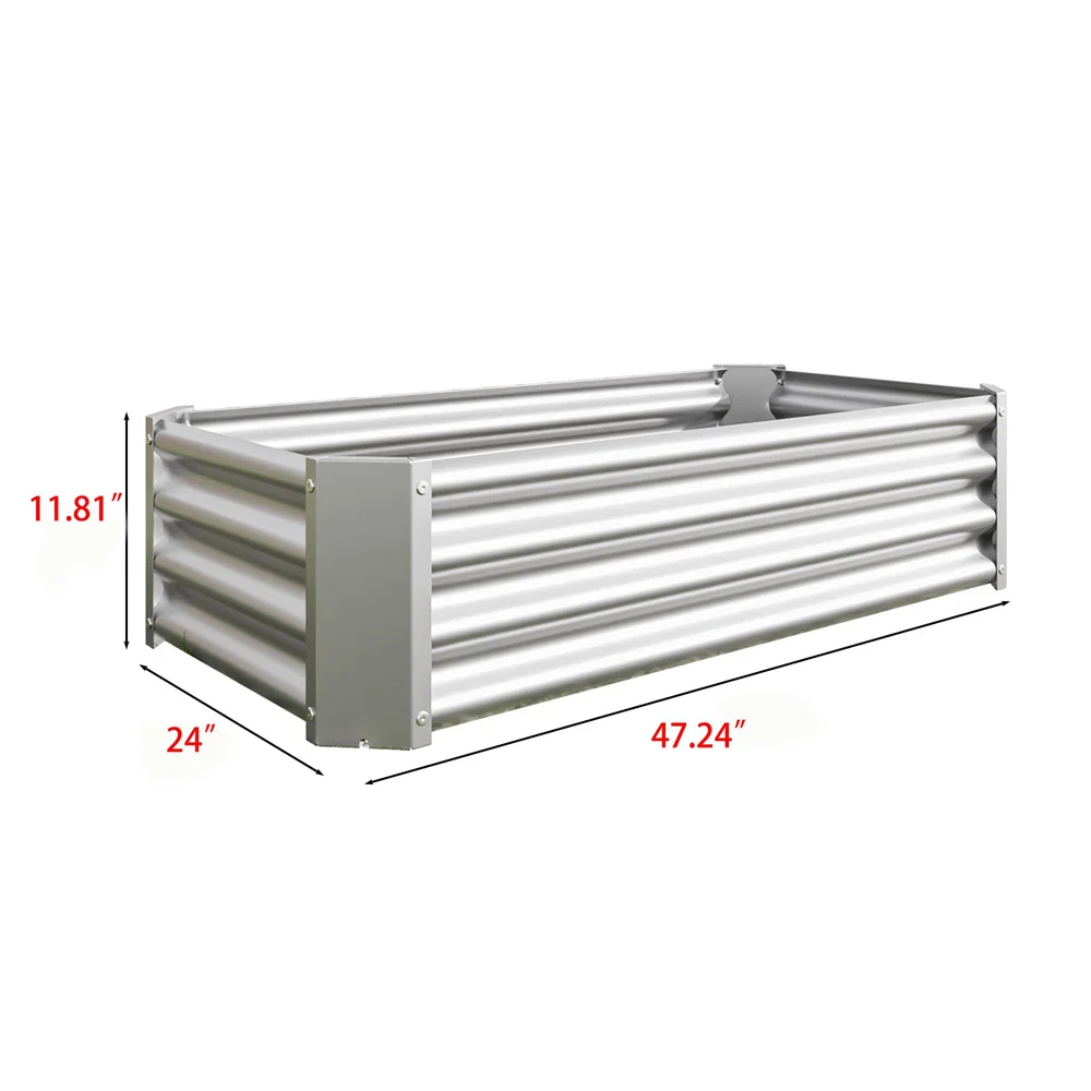 Rectangular Metal Elevated Flower Bed 4 X 2 X 1 Ft Suitable for Flower Plants Vegetable Herb Silver