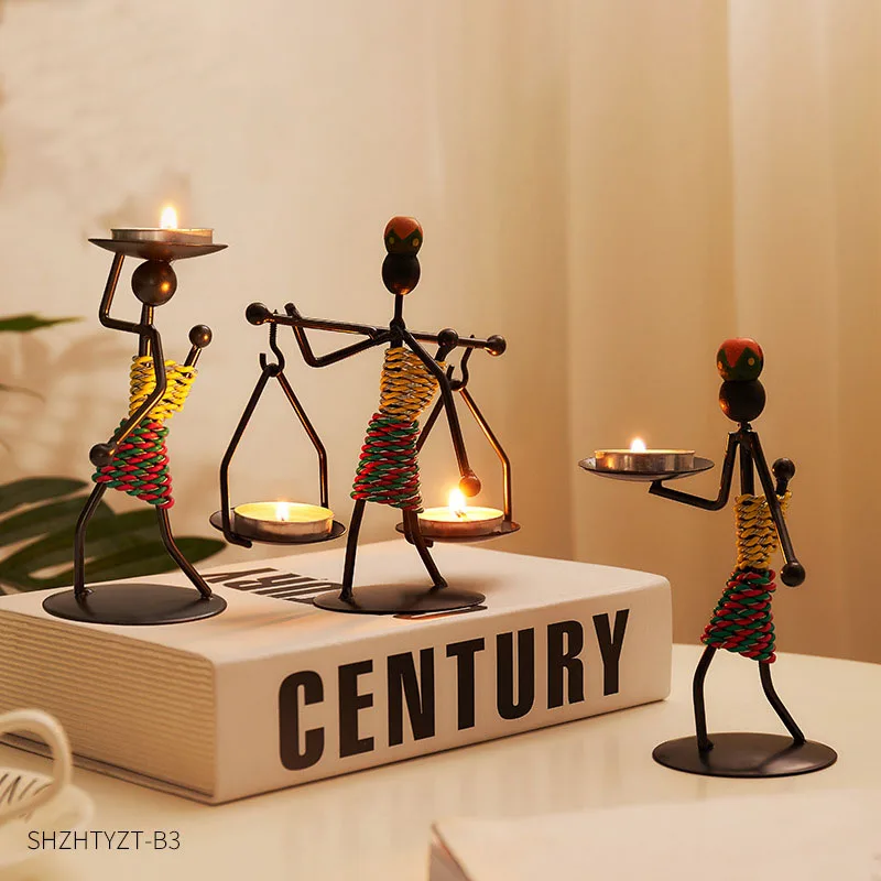 Vintage Iron People Indoor Candlestick Ornaments gift Creative Casual modern home Decoration crafts