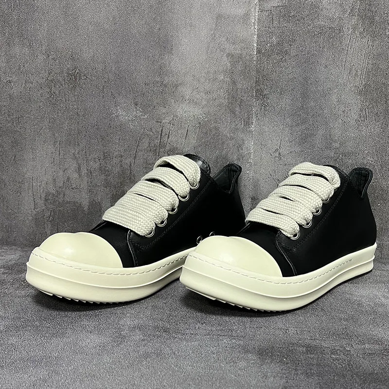Men's Casual Shoes Leather Women Sneaker Jumbo Lace Up Luxury Trainers Platform High Street Autumn Flats Black White Sneakers - view 2