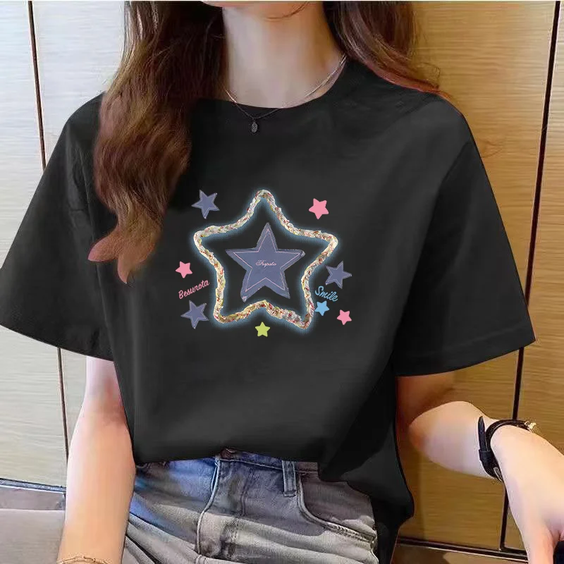 Fashion O-Neck Casual Printed Letter T-Shirts Female Clothing 2024 Summer New Loose All-match Pullovers Tops Korean Tee Shirt