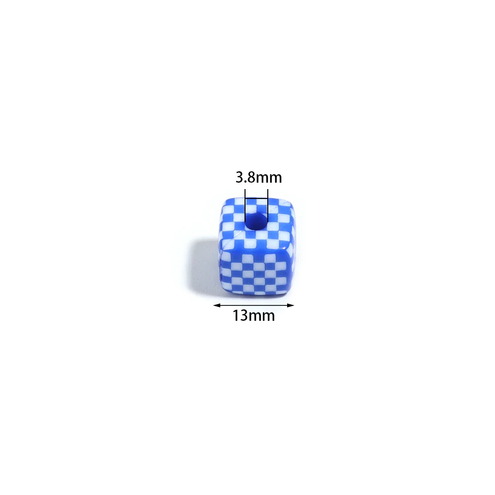 10Pcs/Lot Acrylic Color Square Beads Checkerboard Cube Big Hole Spacer Beads for Jewelry Making DIY Charms Kid's Toy Accessories
