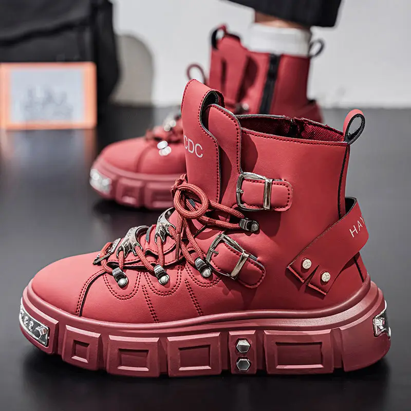 Original Brand Boots for Man Punk Platform Red Trend Luxury Man Shoes Fashion Riveted Luxury Motorcycle Boots Botines Hombre