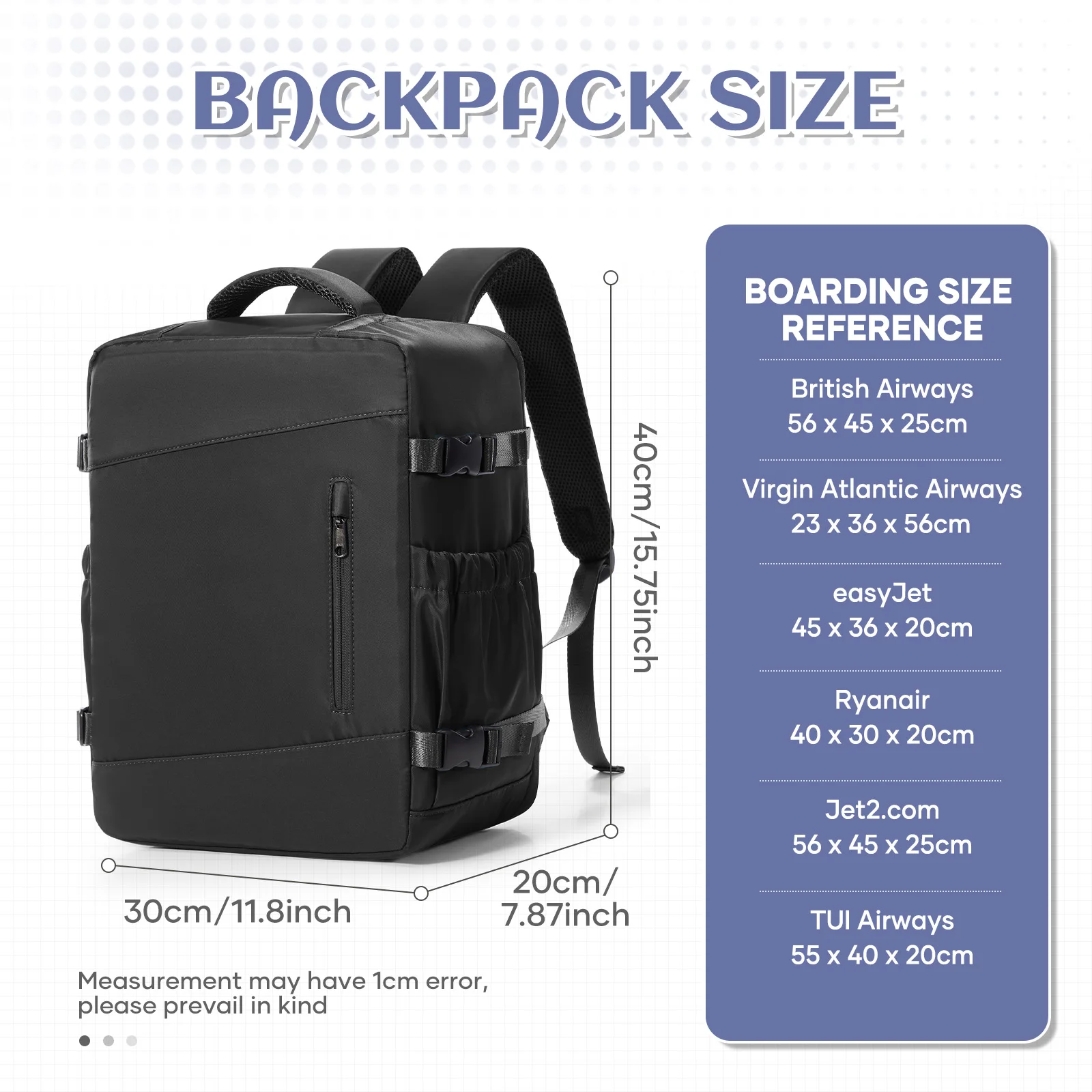 حقيبة ظهر للسفر على شكل طائرة مقاس 40 × 20 × 30، حقيبة ظهر Ryanair حقيبة ظهر للسفر على شكل طائرة تحمل على حقيبة ظهر للرجال، حقيبة ظهر للأمتعة اليدوية