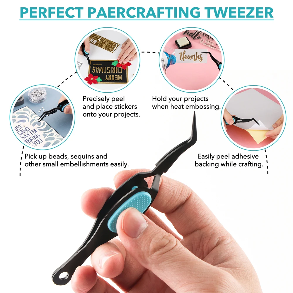 Ergonomic Stainless Steel Curved/Straight Fine-Tip Tweezers Reverse Grip Craft Tweezer Heat Embossing Embellishing Craft Tools