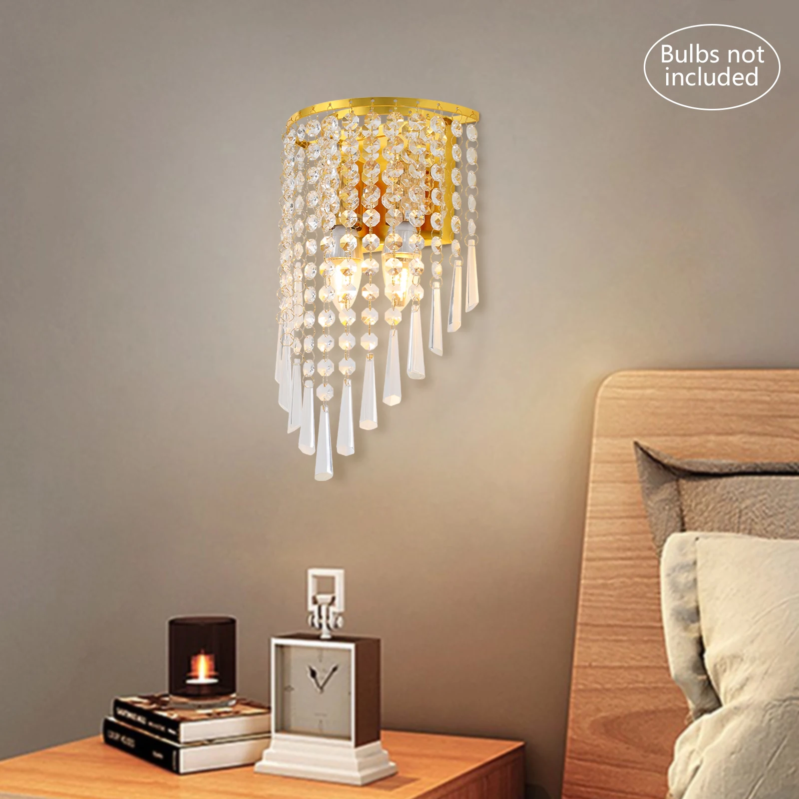 19*33cm/ Crystal Wall Lamp 110V Wall Light with 2* E12  Lamp Holder, Wall Mount Light Fixture 60W