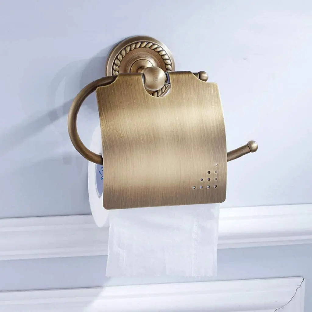 

Retro Brass Toilet Paper Holder Wall Mounted Vintage Classic Bathroom Antique Brass Roll Tissue Box Bathroom Paper Towel Holder