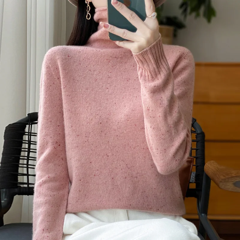 NEPs Yarn Wool Autumn and Winter New Heaps Collar Sweater Women's High Collar Loose Pullover Thickened Cashmere Knitted Bottomin