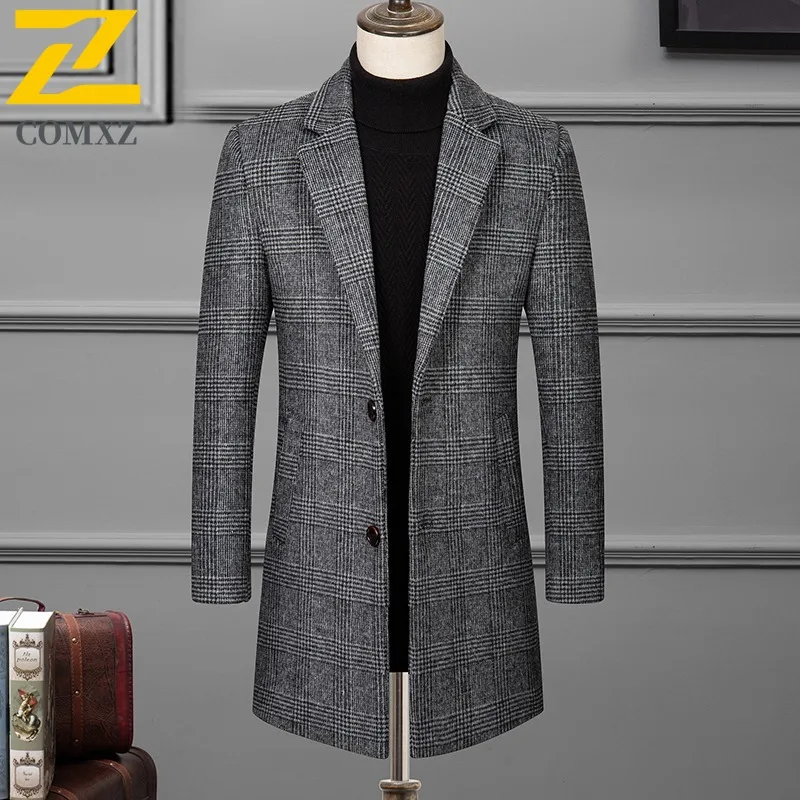 COMXZ Autumn Winter Wool Coat Men Long Middle Aged Mens Business Thick Wool Trench Coat