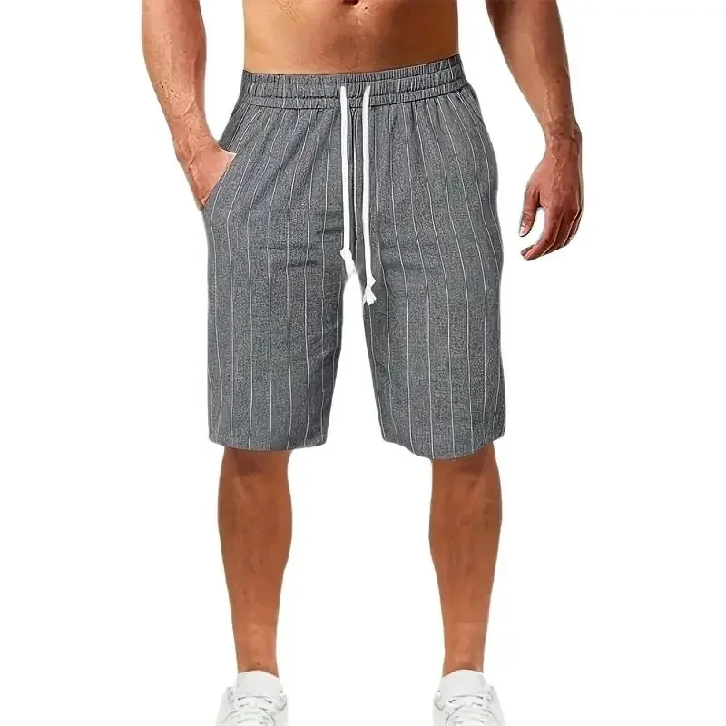 Summer Men Shorts Light Weight Thin Sport Short Pants Running Cotton Linen Fitness Shorts Men Quick-Drying Striped Beach Shorts