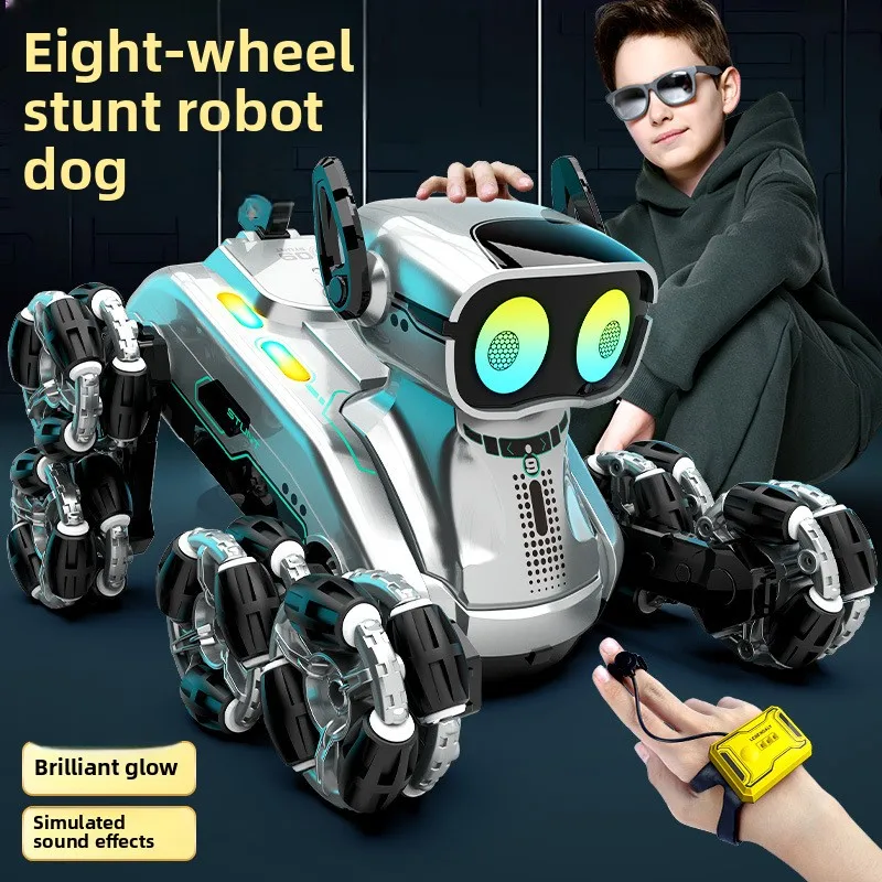 LightSmart Wireless Robot Dog Electric Remote Control Car 8-Wheel Gesture Sensing Children's Toy for Birthday Gift RC Vehicle