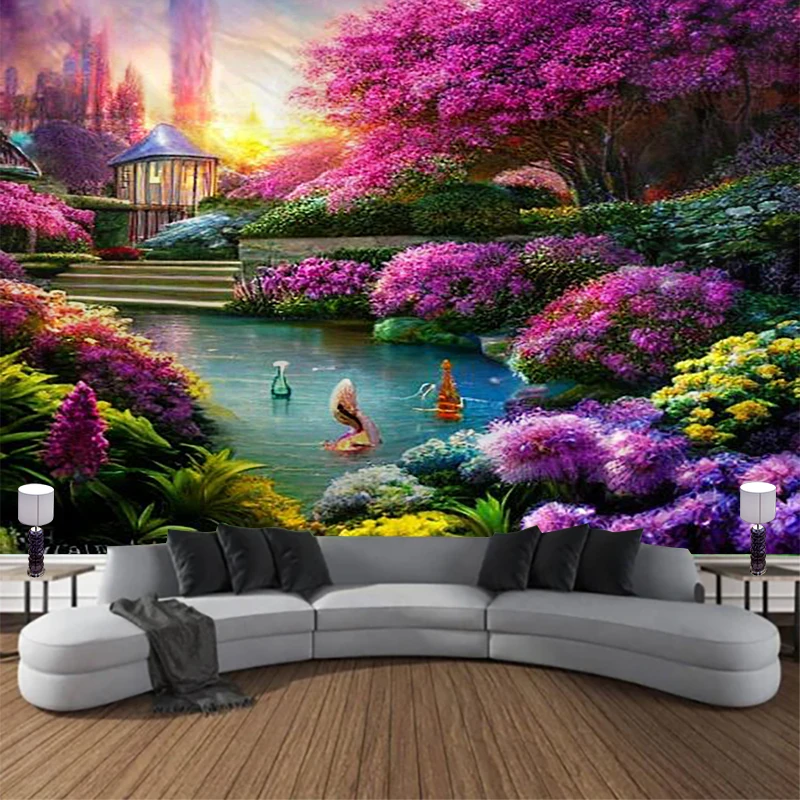 Floral Home decoration Wall tapestry stump room Landscape wall hanging Waterfall And Treedecor vintage Bedroom