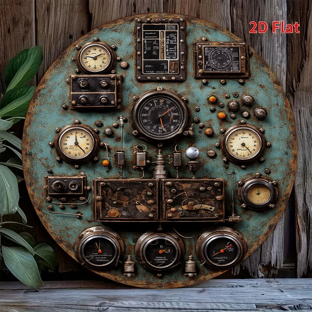 Home Decor Wall Panels - 2D Flaches Retro-Armaturenbrett Rundes Aluminiumschild -