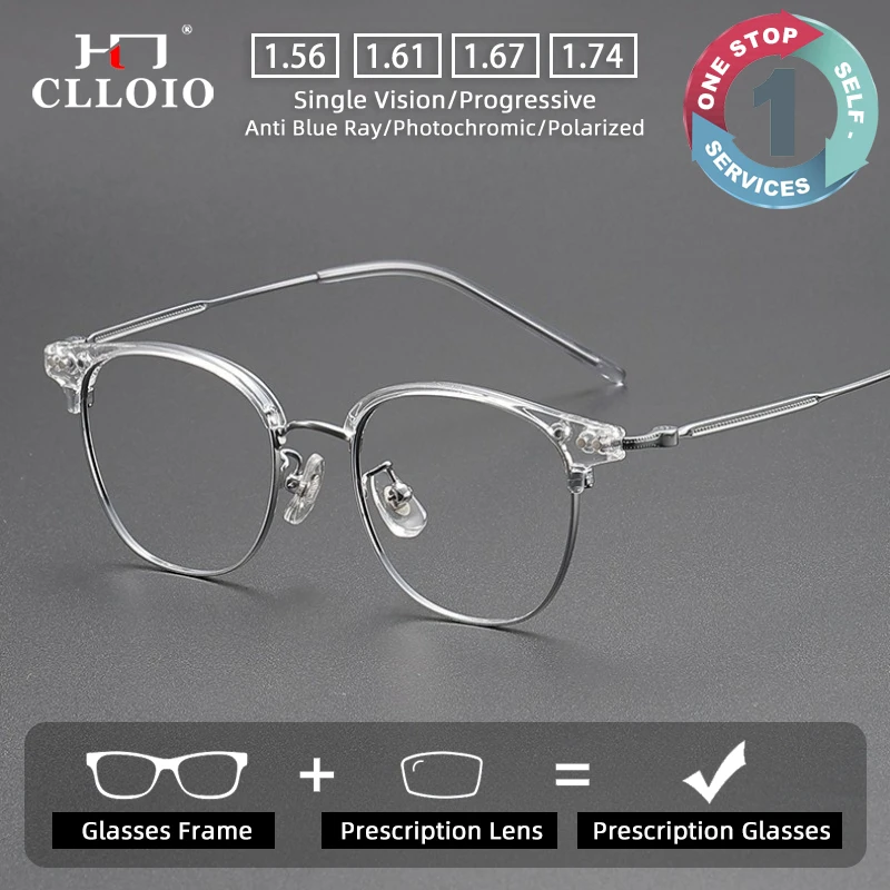 

CLLOIO Ultralight Pure Titanium Prescription Glasses Anti Blue Light Eyebrow Frame Myopia Glasses Progressive Reading Eyewear
