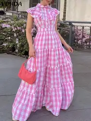 Women Summer Sundress Maxi Long Dress 2023 Bohemian Sleeveless Plaid Printed Party Dress Fashion Beach Holiday Vestidos Oversize