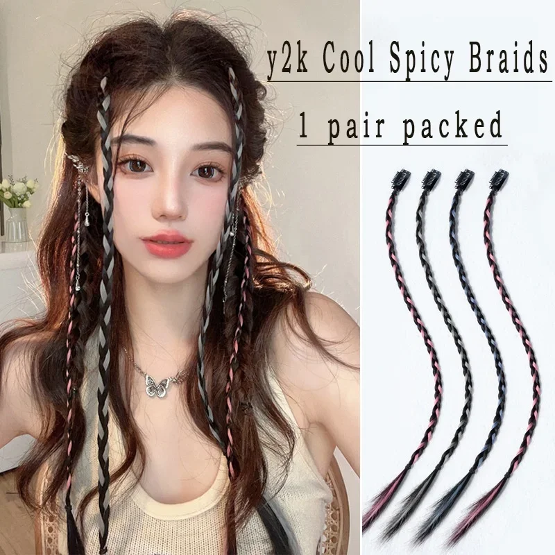 

2pcs/set y2k Colorful Braided Wig Hair Clip for Women Fashion Cute Girl Wig Accessories
