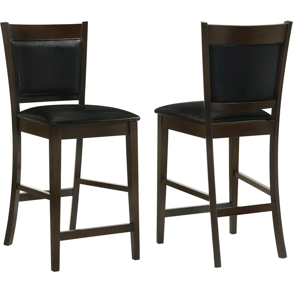 

Wood Upholstered Counter Height Chairs Set of 2 - Padded Seat & Back - Dining & Kitchen - Black