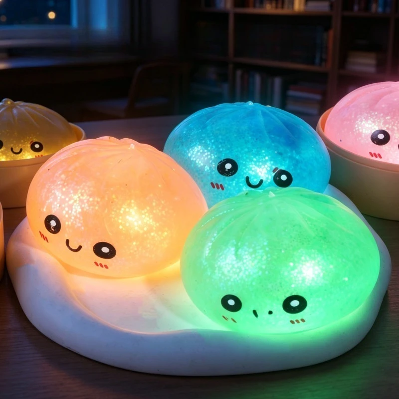 Sparkle Bun Simulation Dumpling Shine Slow Rebound Stress Relief Squeeze Ball Soft Steamer for Anxiety Relief Sensory Toy Gift