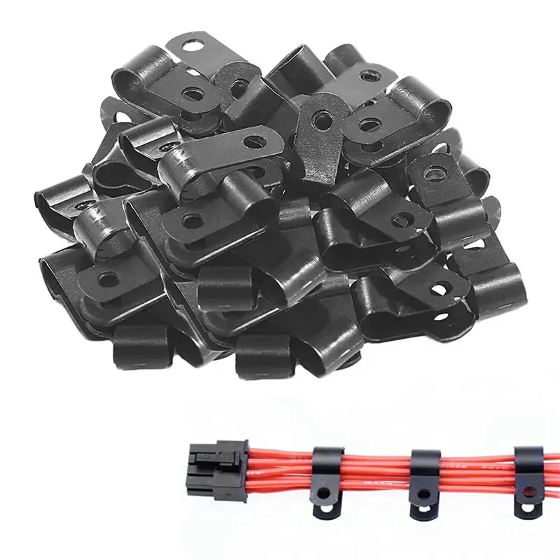 A98E-3000 Pcs 1/4 Inch Black Nylon R-Type Cable Clips For Mounting Indoor Outdoor Rope Light Electrical Wire Clamp Fastener