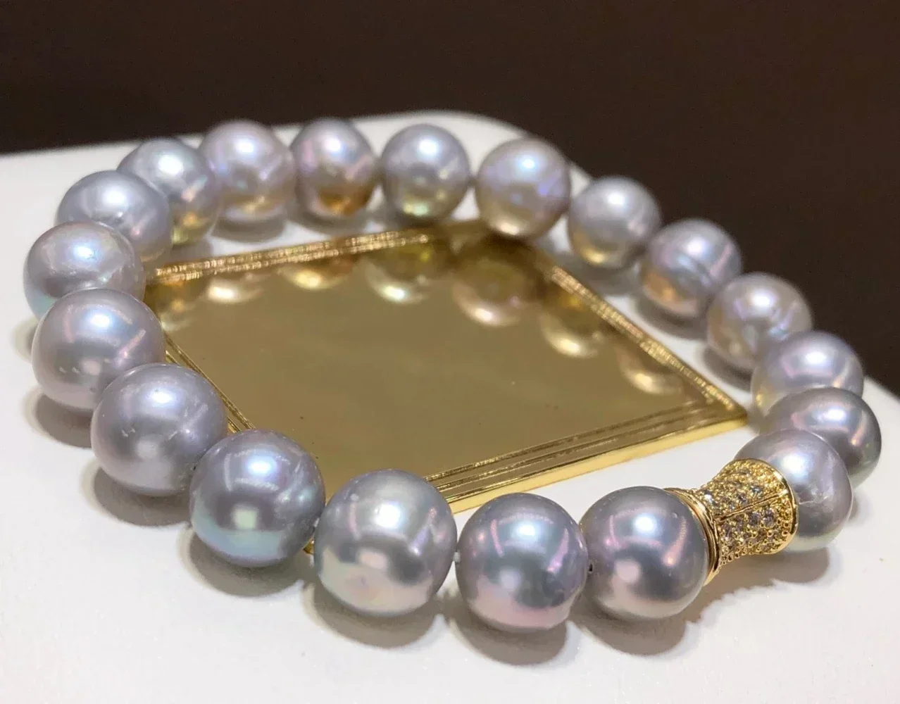 

New Charming 8 "9MM Natural Real Pearl Grey Bracelet South Sea Pearl Gift For Mom Ladies