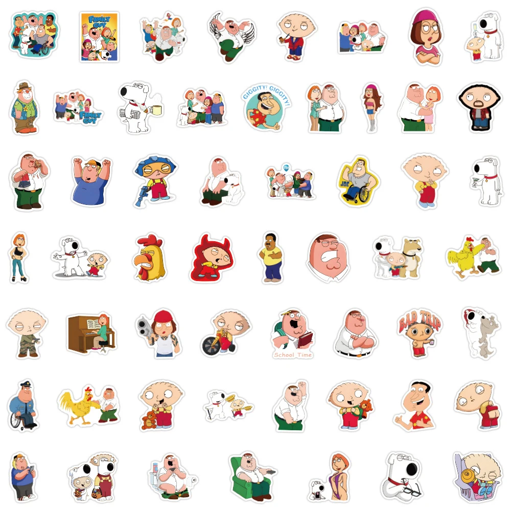 10/30/50/110pcs Disney Funny Family Guy Anime Stickers Toy DIY Helmet Phone Case Fridge Cute Cartoon Vinyl Sticker for Kid Gift