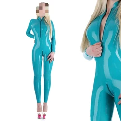 Lake Blue Latex Gummi Women Men Catsuit Outfit Dance Rubber Coverall Jumpsuit Handmade Costumes Bodysuit S-LC365