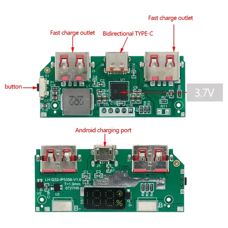 5V 3A Lithium Battery Digital Display Fast Charging Module IP5356 TYPE-C Micro USB QC3.0 2.0 PD3.0 PD2.0/AFC/FCP