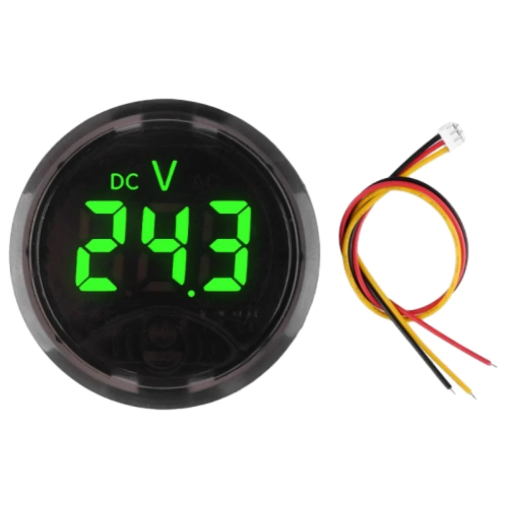 LED Digital Display Round DC Touch Voltmeter DC7-120V 2/3 Wire Voltmeter with Reverse Protection and Low Voltage Alarm Function