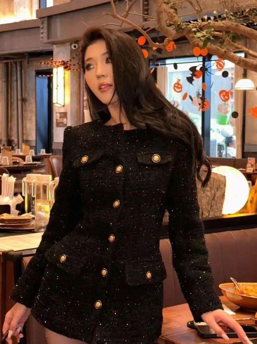 Spicy Girl Black Long Sleeve Slim Fit Short Dress Women's Early Autumn High-End Feeling Personality Wrap around Skirt Dress