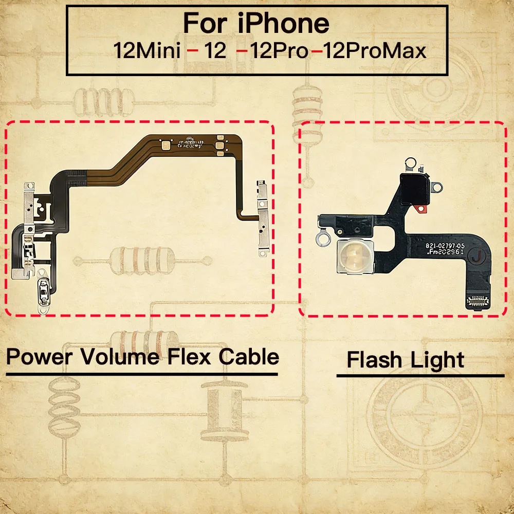 

Гибкий кабель кнопки регулировки громкости для iPhone 12, Mini Pro Max, вспышка с запасными частями для микрофона