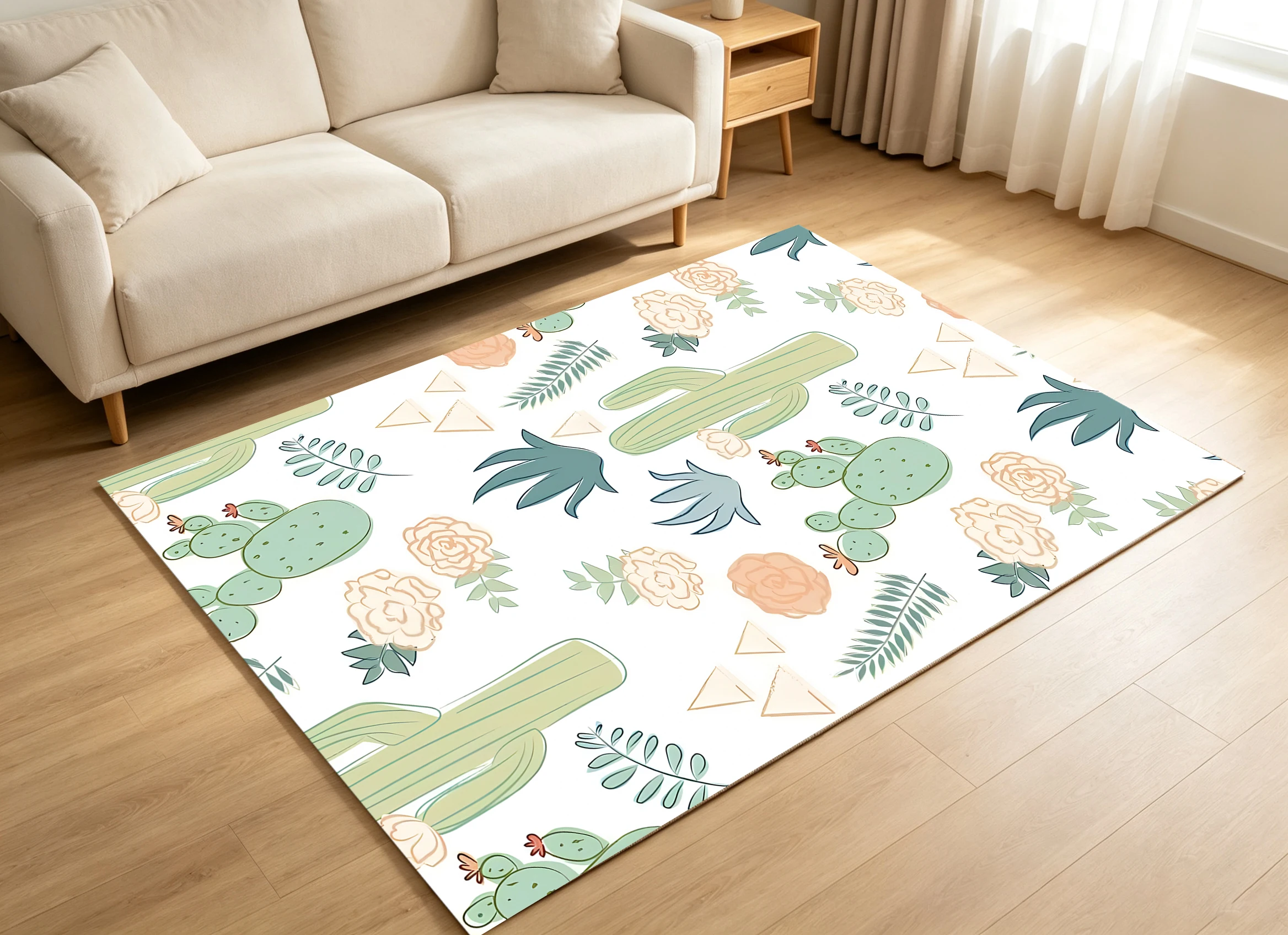 2D Large Carpet Hand Painted Cactus Flower Fresh Minimalist for Living Room Bedroom Bedside