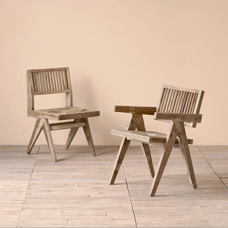 الشمال الرجعية القديمة الدردار شانديغار كرسي الطعام البلد الأمريكي الخشب القديم P.J كرسي الترفيه مسند الذراع غير رسمي