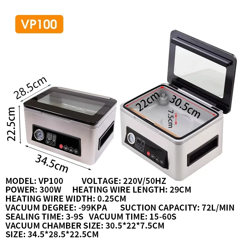 Chamber Vacuum Sealer Machine VP100 Ultra Series for Wet Foods Meat Vacuum Packing Machine Compact