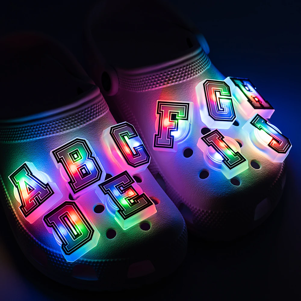 1PCS LED Clog Charms Luminous Alphabet A-Z LED Shoe Charms Accessories Women Men Kid Dazzling Light Shoe Pins Buckle Decoration