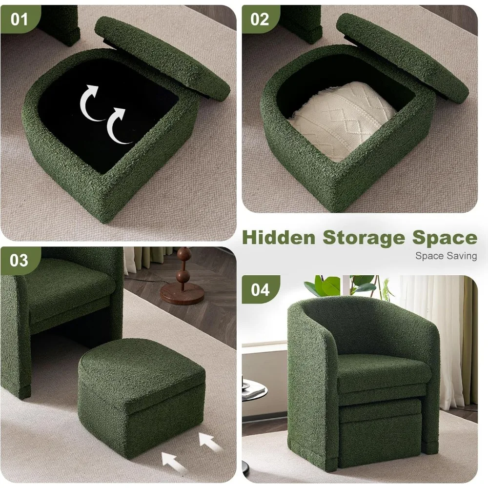 كرسي عثماني للتخزين منجد باللون الأخضر من EluChang مع ذراع أسطواني ومسند للقدمين، كرسي جانبي حديث لغرفة المعيشة