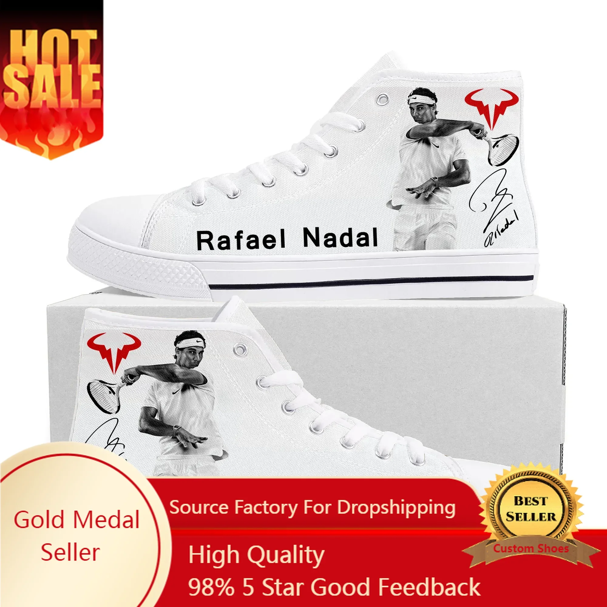 Rafael Nadal tennis player High Top Sneakers Mens Womens Teenager Canvas Sneaker Casual Custom Made Shoes Customize Shoe