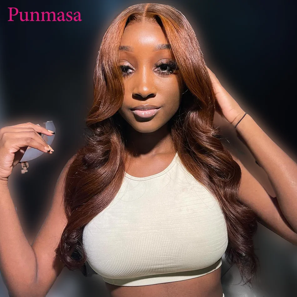 Punmasa Gemberbruin #4 Gekleurde Body Wave 13X4 Wear Go Human Hair Transparant Kanten Pruiken Chocoladebruin 200% 13X6 Lace Front Pruik