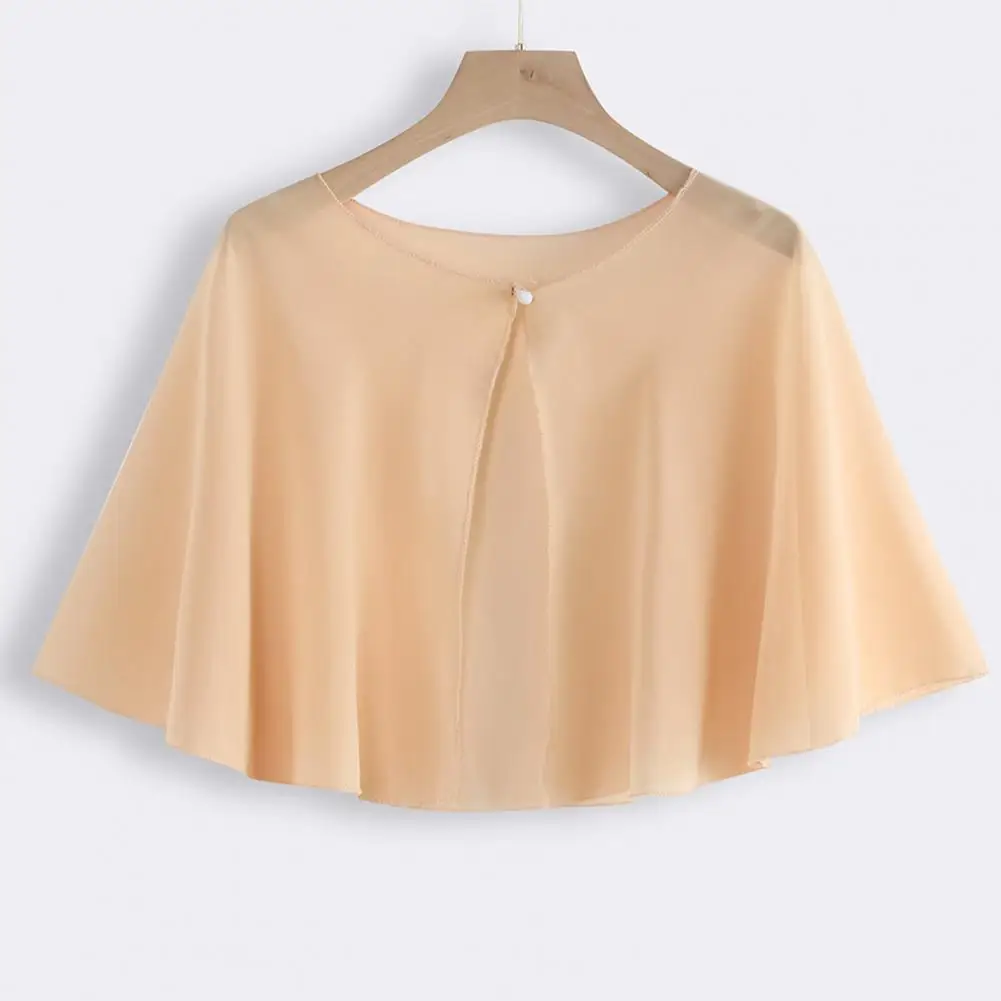 Women Shawl Solid Color Front Buttons Closure Chiffon Shawl Loose Type Perspective Anti-UV Women Cape Clothing Accessories