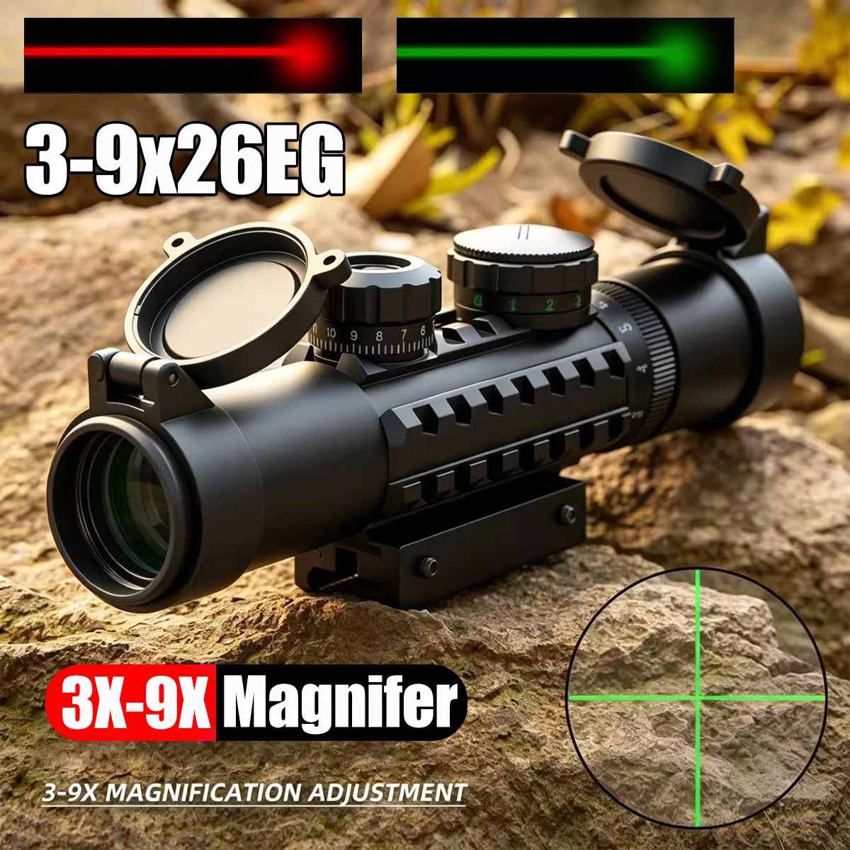 

Оптический прицел 3-9x26 EG с красной/зеленой сеткой, тактический прицел-дальномер M9 для охоты, аксессуары для охоты, совместим с 20-мм планкой