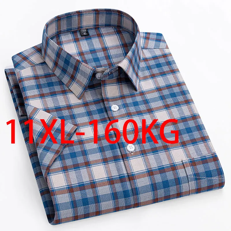 2024 new 11XL 10XL large size men\'s short sleeve 100% cotton Oxford woven shirt free ironing Business social casual long sleeve